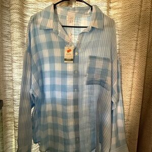 Mud Pie Light Blue Plaid Casual Button-Down Shirt